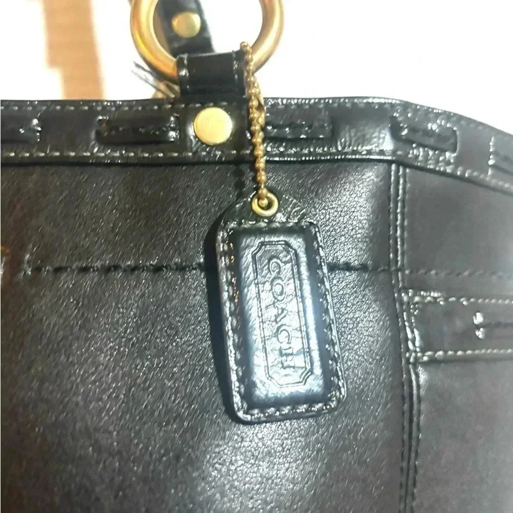 Coach black leather satchel handbag